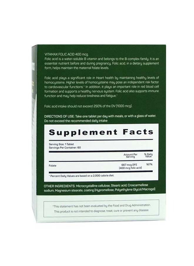 Vitamax - Folic Acid 400MCG Tab 60's - Image 1
