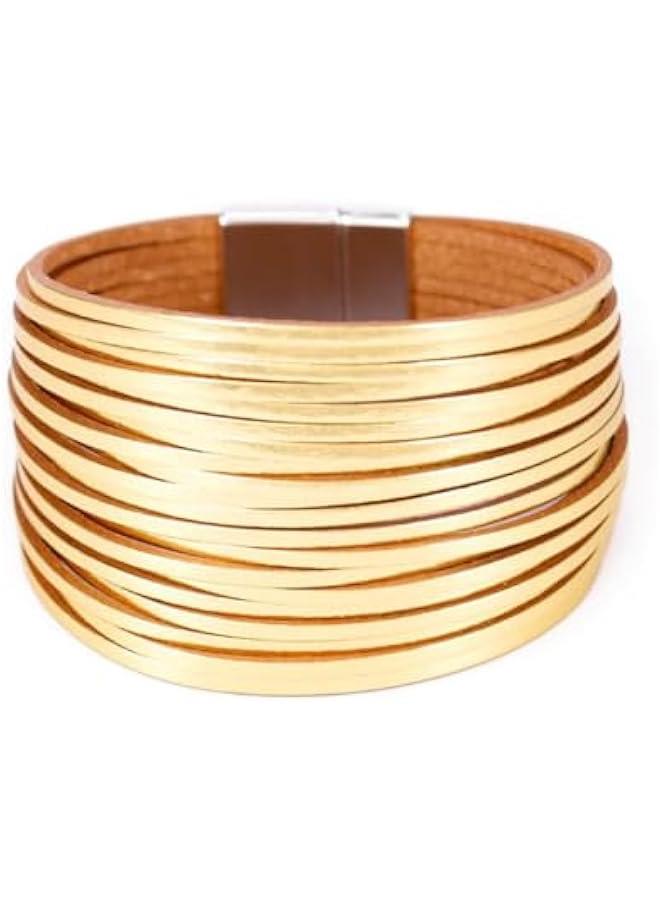 Arabest Leather Wrap Bracelet Boho Multilayer Bracelets Wide Cuff Bracelet Buckle Jewelry for Women and Men Gift  - Image 1