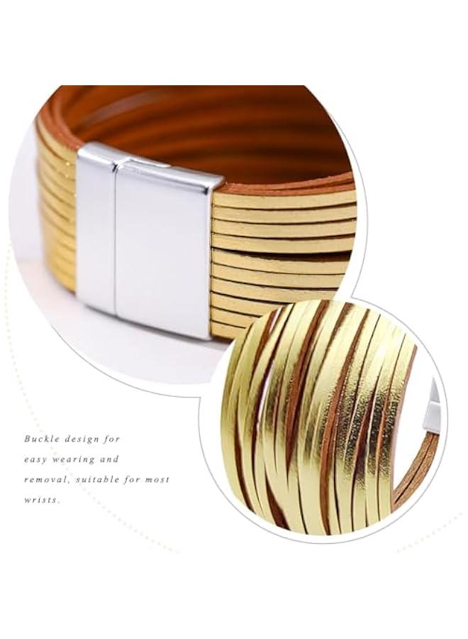 Arabest Leather Wrap Bracelet Boho Multilayer Bracelets Wide Cuff Bracelet Buckle Jewelry for Women and Men Gift  - Image 3