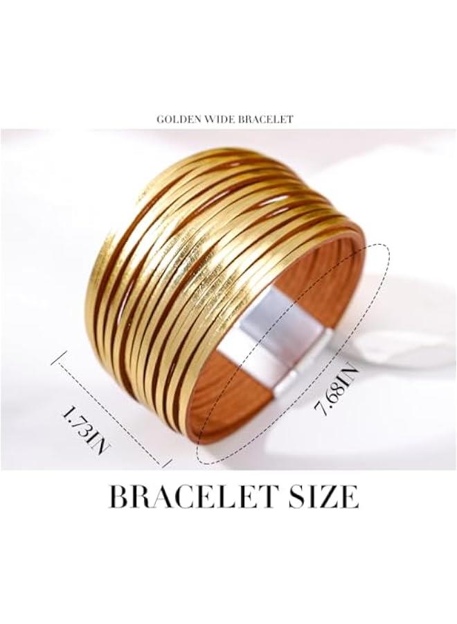 Arabest Leather Wrap Bracelet Boho Multilayer Bracelets Wide Cuff Bracelet Buckle Jewelry for Women and Men Gift  - Image 5