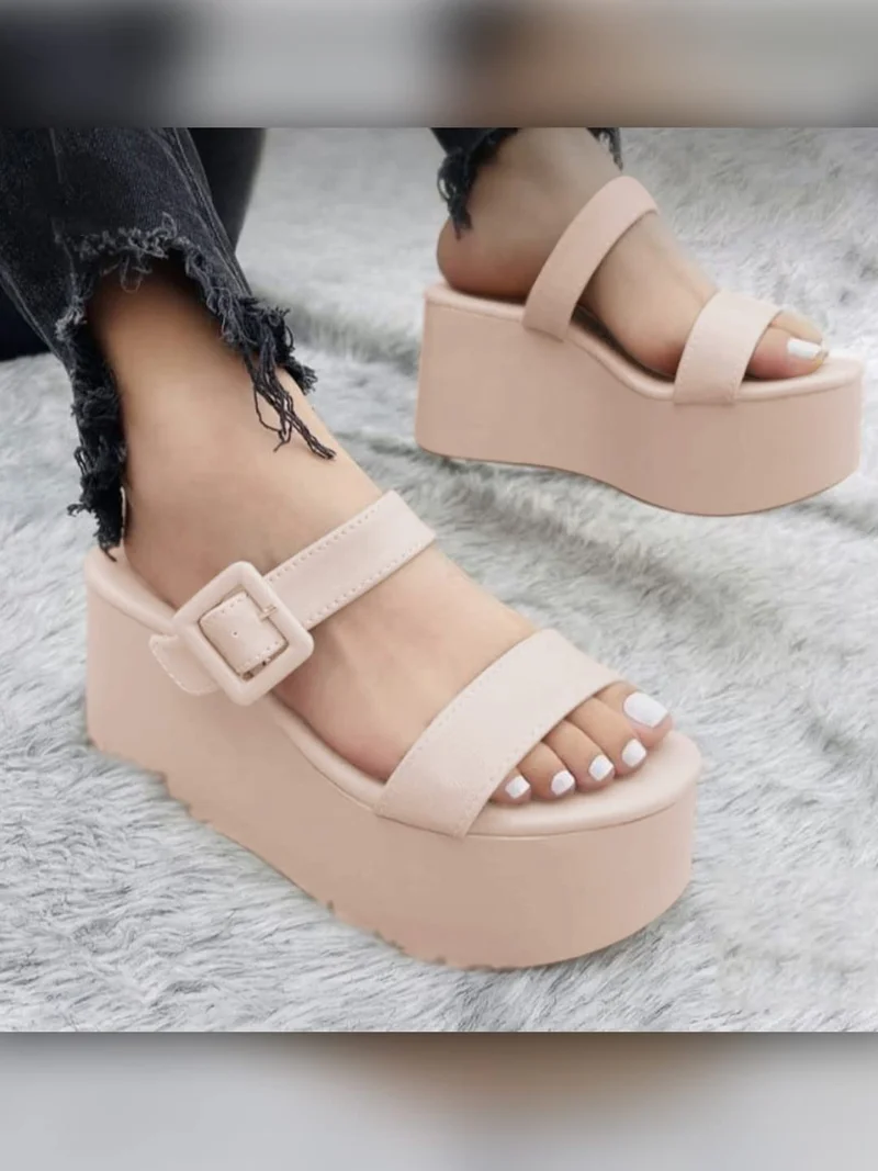 شوتوبيا Shoetopia Fashionable Cream Platform Heels For Women & Girls /UK2