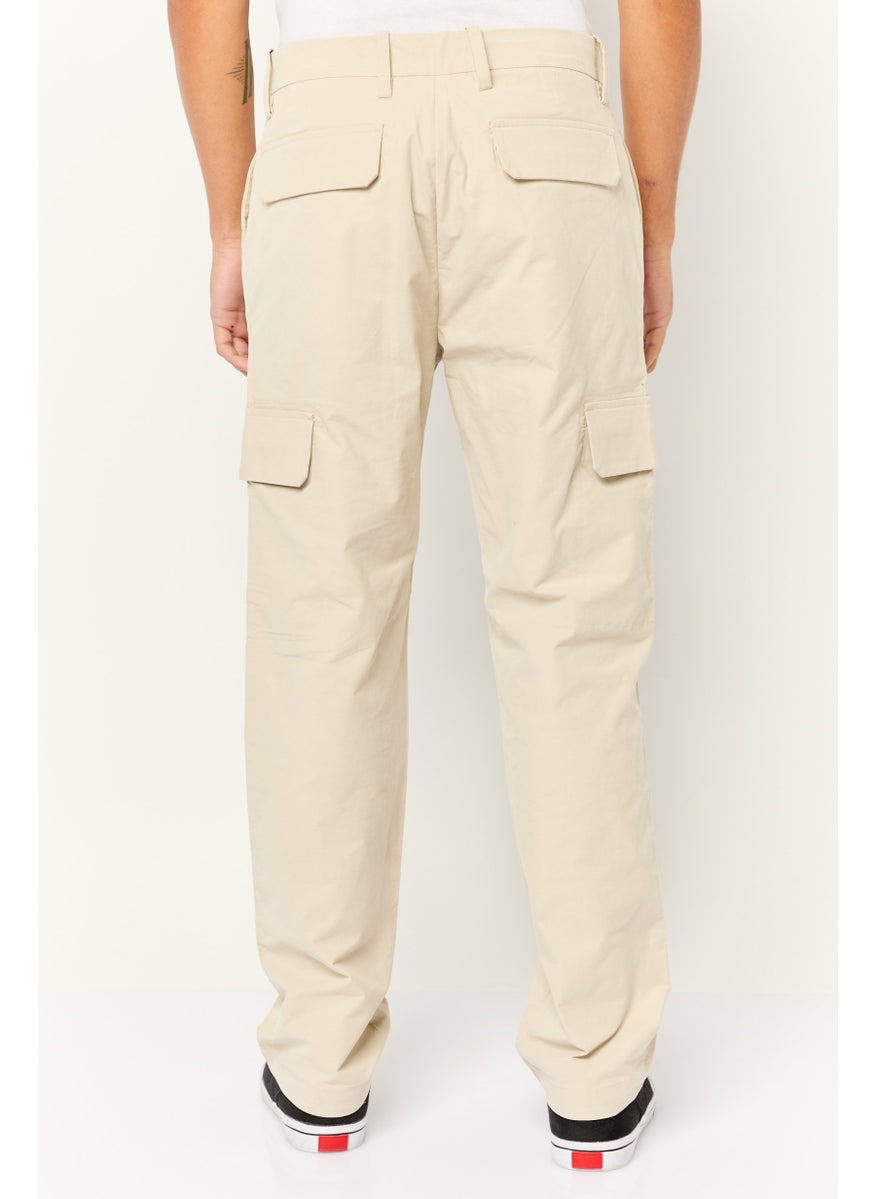 ESPRIT - Men Straight Fit Solid Cargo Pants, Beige - Image 1