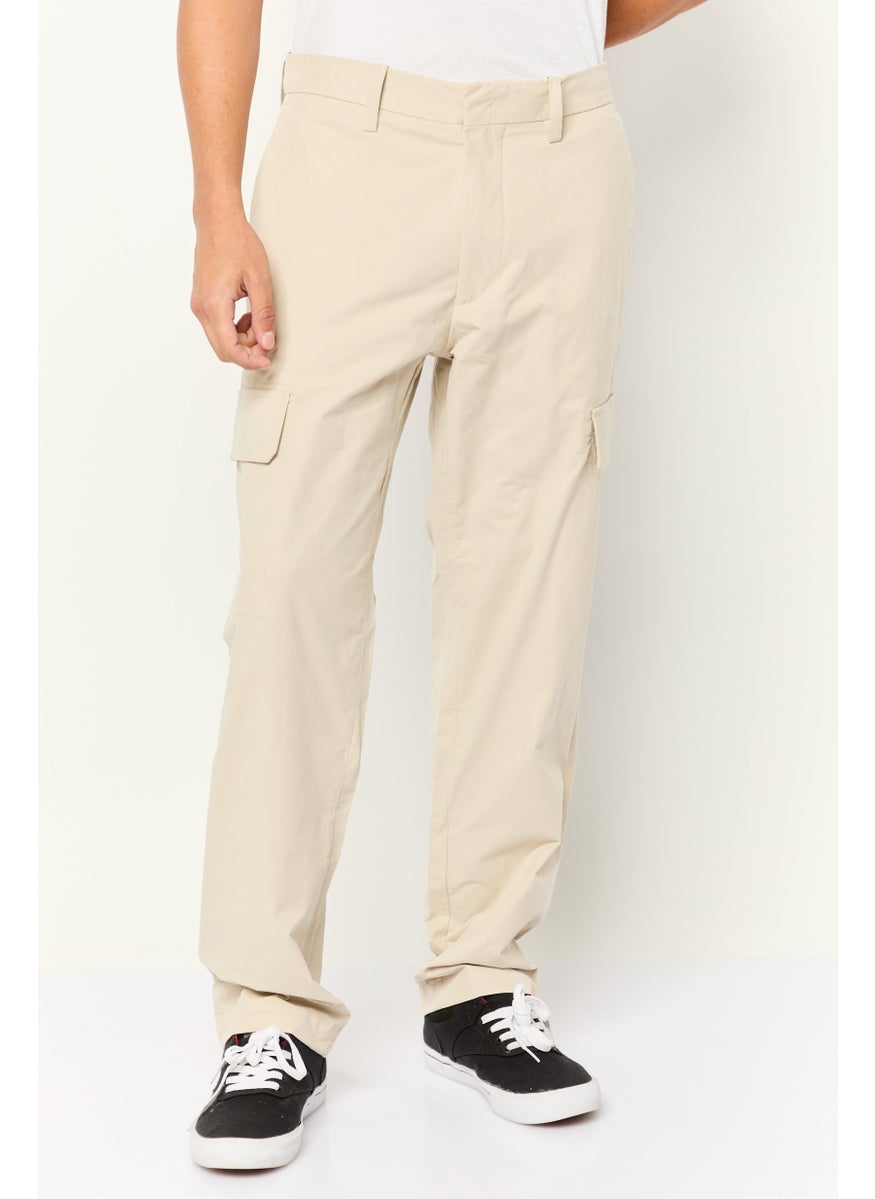 ESPRIT - Men Straight Fit Solid Cargo Pants, Beige - Image 1