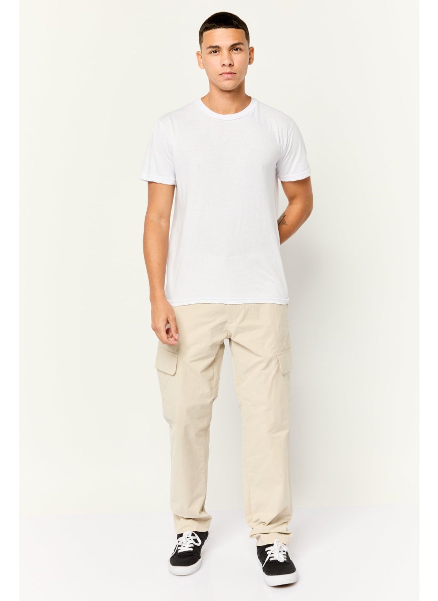 ESPRIT - Men Straight Fit Solid Cargo Pants, Beige - Image 1