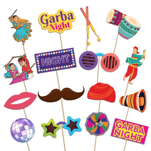 Festiko® Set of 16 Pcs Garba Nights Photobooth Props, Garba Decoration Item, Happy Navratri Decoration - Image 1