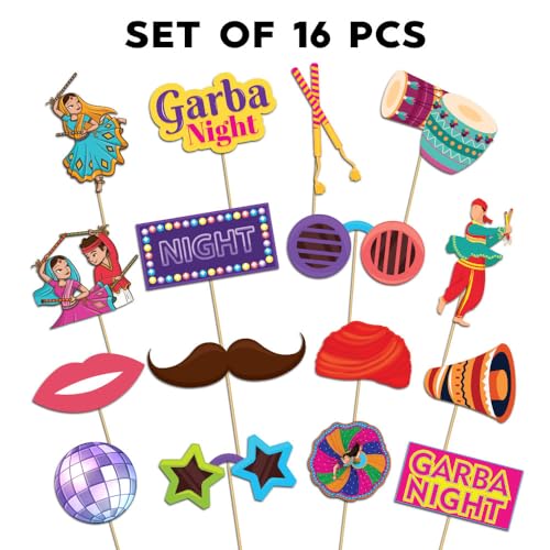 Festiko® Set of 16 Pcs Garba Nights Photobooth Props, Garba Decoration Item, Happy Navratri Decoration - Image 2
