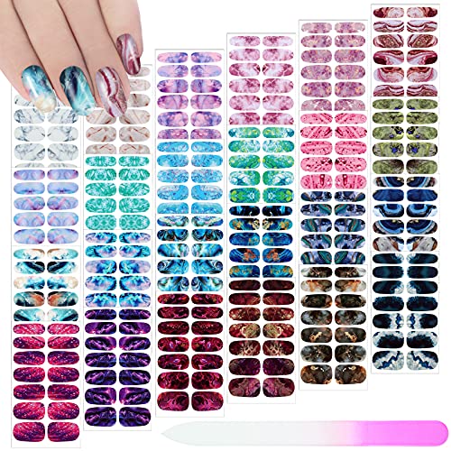Maitys 336 Pieces 24 Sheets Full Wrap Nail Polish Strips Stickers Self Adhesive Gel Nail Strips Art Decals with File for Women DIY DecorationsCool Style - Image 1