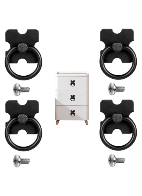 4 PCS Drawer Handles And Ring Pull Vintage Metal Drawer Knobs Pulls Handles Decorative Furniture Door Handles With Screws For Cabinet Wardrobe Cupboard Dresser Black