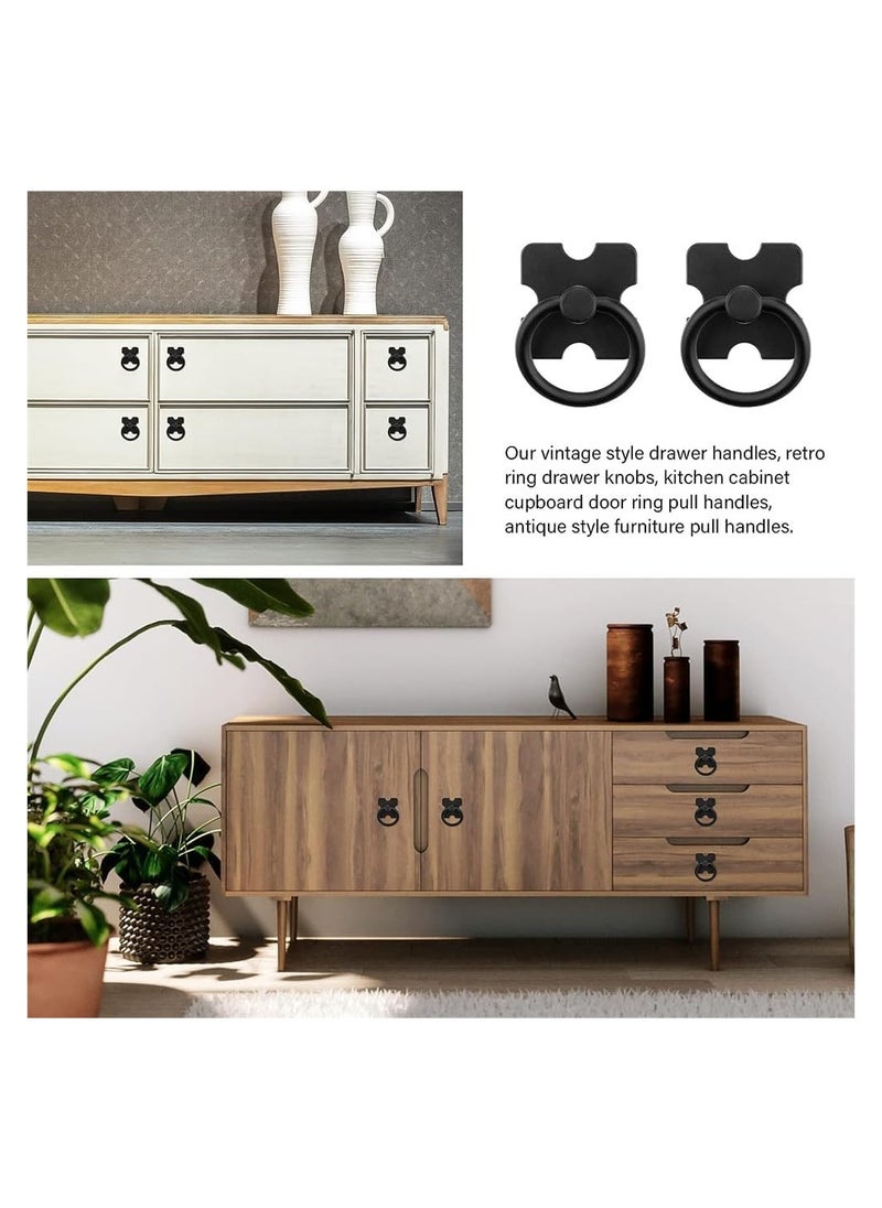 RATSAW - 4 PCS Drawer Handles And Ring Pull Vintage Metal Drawer Knobs Pulls Handles Decorative Furniture Door Handles With Screws For Cabinet Wardrobe Cupboard Dresser Black - Image 1