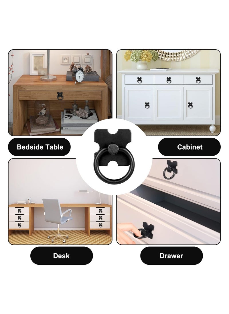 RATSAW - 4 PCS Drawer Handles And Ring Pull Vintage Metal Drawer Knobs Pulls Handles Decorative Furniture Door Handles With Screws For Cabinet Wardrobe Cupboard Dresser Black - Image 1