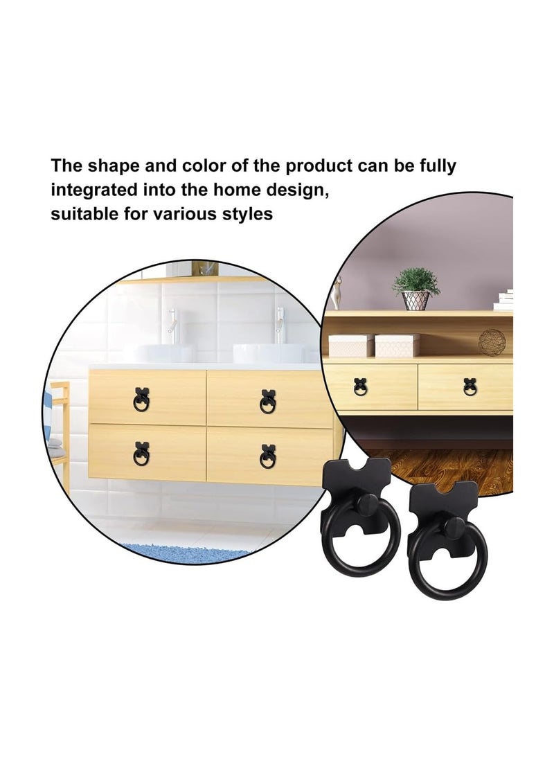 RATSAW - 4 PCS Drawer Handles And Ring Pull Vintage Metal Drawer Knobs Pulls Handles Decorative Furniture Door Handles With Screws For Cabinet Wardrobe Cupboard Dresser Black - Image 1