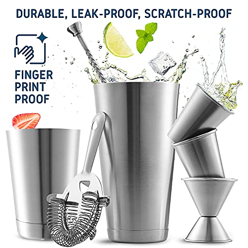EATEX Bar Set Cocktail Shaker Set, Stainless Steel Mixology Bartender Kit, 16 Piece Cocktail Kit, Silver Cocktail Set, Bar Tools: 30oz Martini Shaker, Muddler, Bar Kit Cocktail Book, Jigger and Pourers - Image 5