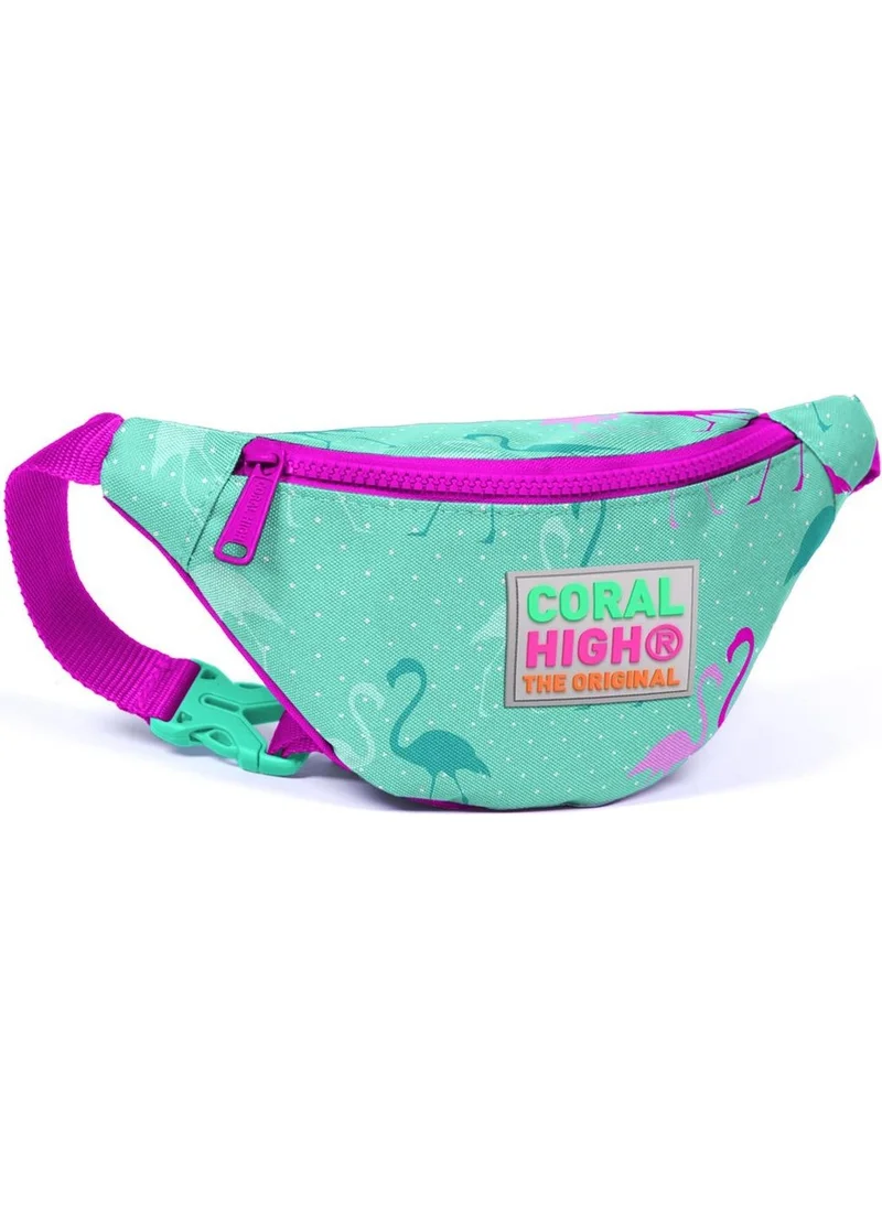 CORAL HIGH Kids Water Green Flamingo Patterned Waist Bag 22571
