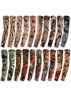 One Piece Women's and Men's Nylon Stretch Tattoo Printed Full Hand Arm Sleeves Gloves, Random Print, Multicolor