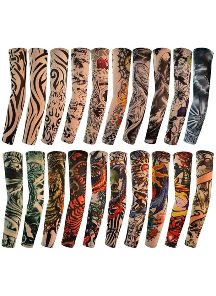 Generic - One Piece Women's and Men's Nylon Stretch Tattoo Printed Full Hand Arm Sleeves Gloves, Random Print, Multicolor - Image 1