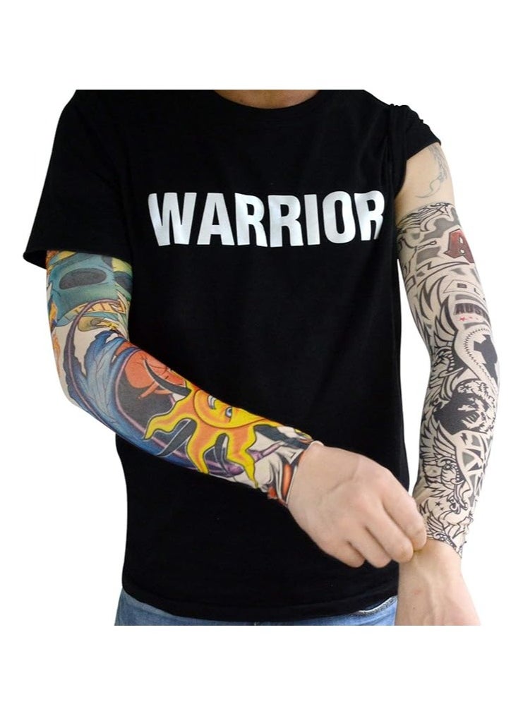 Generic - One Piece Women's and Men's Nylon Stretch Tattoo Printed Full Hand Arm Sleeves Gloves, Random Print, Multicolor - Image 1