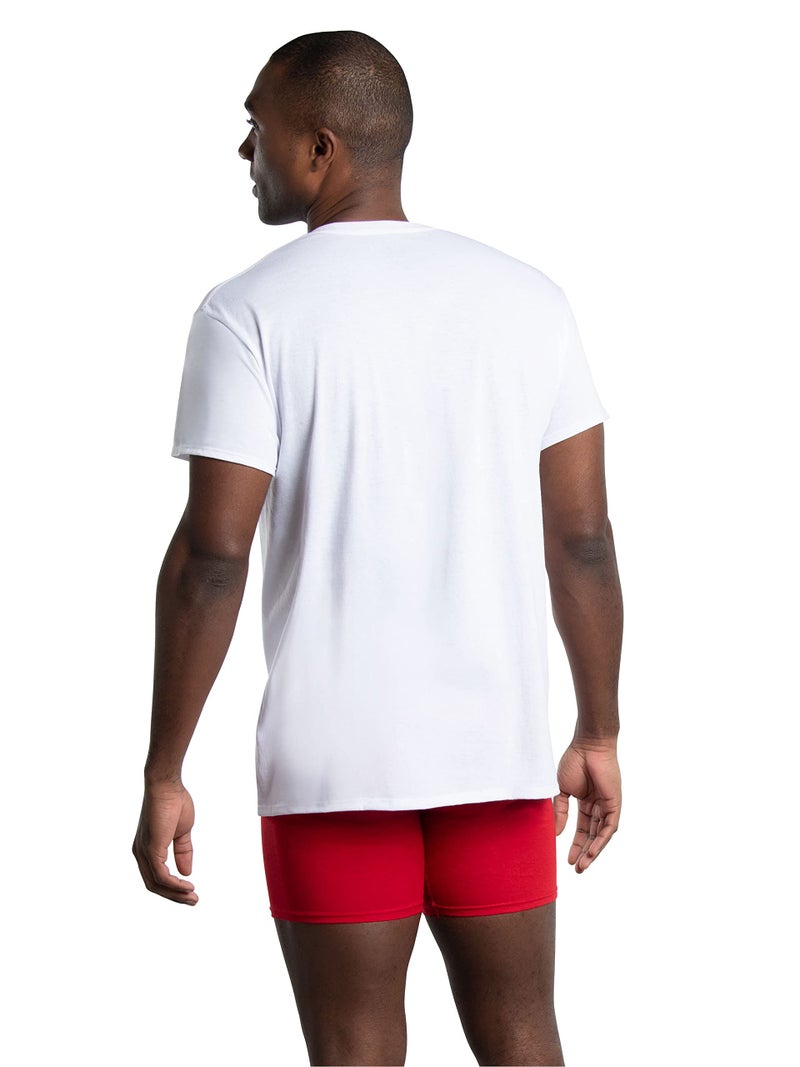 FRUIT OF THE LOOM قمصان داخلية للرجال من فواكه النسيج، مقاومة للرطوبة وخالية من العلامات، قمصان قصيرة الأكمام، بيضاء - 8 قطع، متوسطة - Image 3