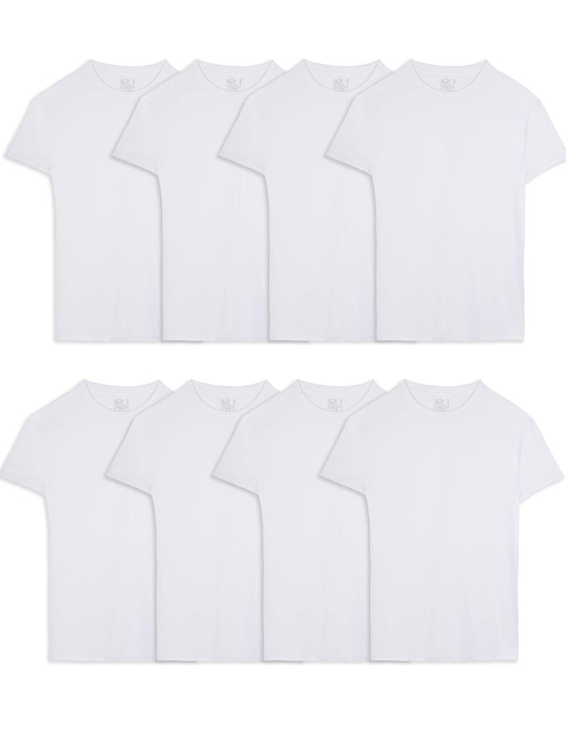 FRUIT OF THE LOOM قمصان داخلية للرجال من فواكه النسيج، مقاومة للرطوبة وخالية من العلامات، قمصان قصيرة الأكمام، بيضاء - 8 قطع، متوسطة - Image 1