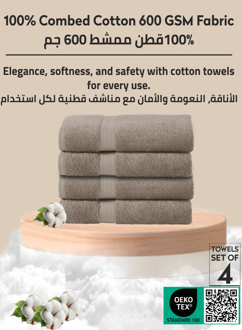 Donetella Premium 100 % Combed Cotton 4-Pcs Hand Towel Set (50 X 90 CM) 600 GSM Super Soft Hand Towel, Highly Absorbent, Quick Dry,Best Towel for Bathroom, Spa And Hotel,Dark Beige