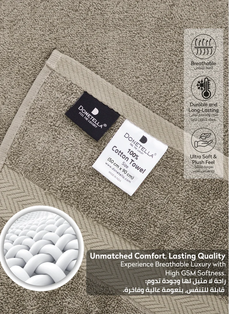 Donetella Premium 100 % Combed Cotton 4-Pcs Hand Towel Set (50 X 90 CM) 600 GSM Super Soft Hand Towel, Highly Absorbent, Quick Dry,Best Towel for Bathroom, Spa And Hotel,Dark Beige