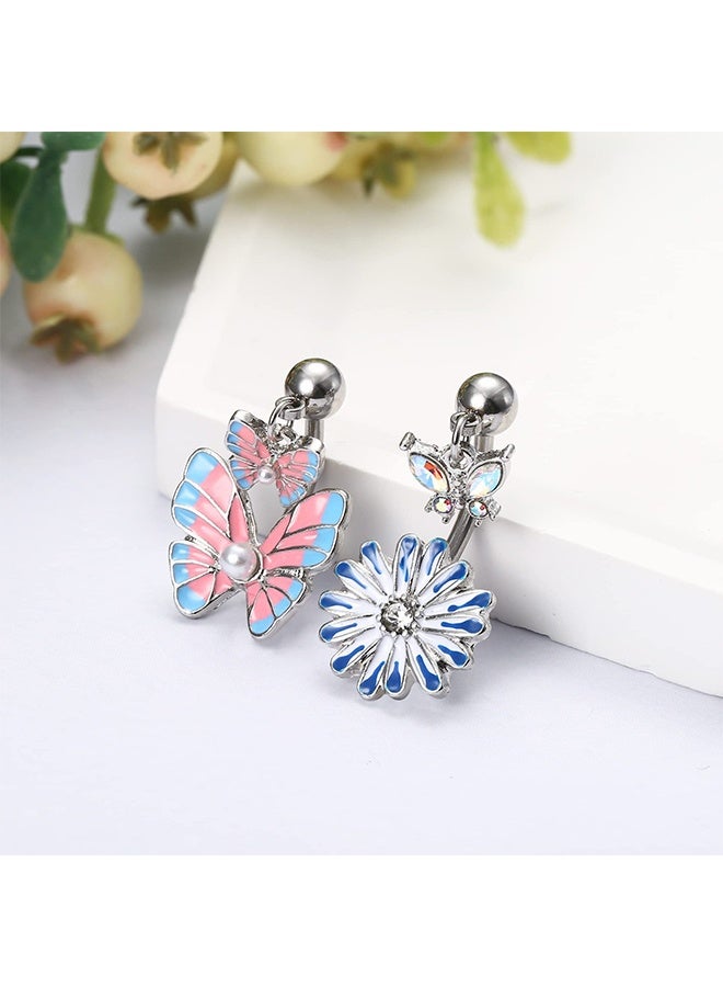 7pcs Silver Belly Button Set, Stainless Steel butterfly Fashion Rhinestone studded Belly Ring, Piercing Button for Women holiday&dating & party & wedding - Image 2