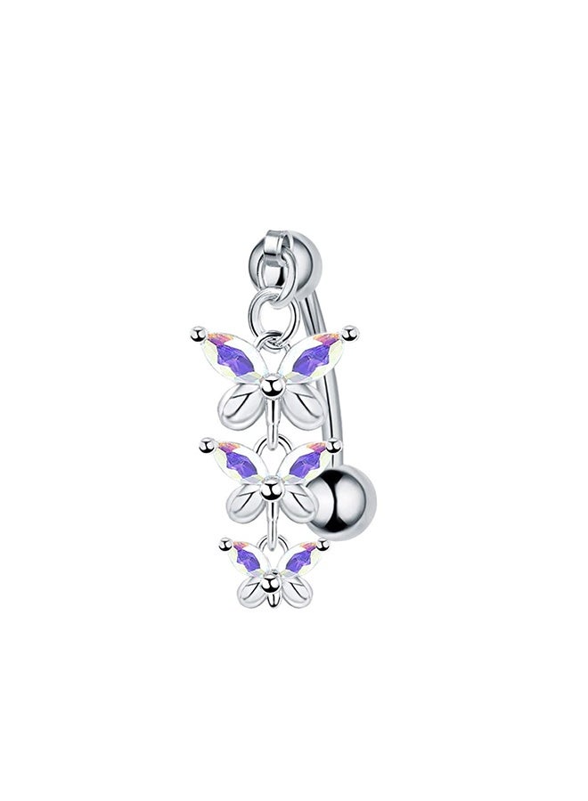 7pcs Silver Belly Button Set, Stainless Steel butterfly Fashion Rhinestone studded Belly Ring, Piercing Button for Women holiday&dating & party & wedding - Image 3