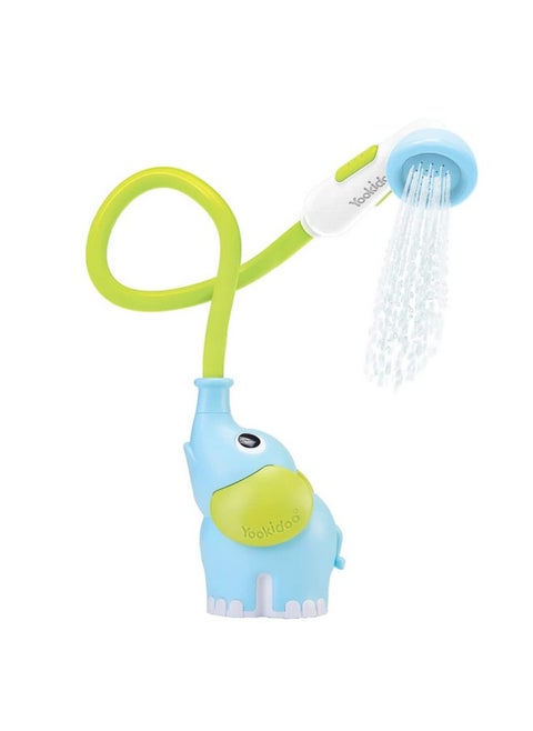 Yookidoo Baby Bath Shower Head - Elephant Water Pump with Trunk Spout Rinser - Control Water Flow from 2 Elephant Trunk Knobs for Maximum Fun in Tub or Sink for Newborn Babies (Blue)