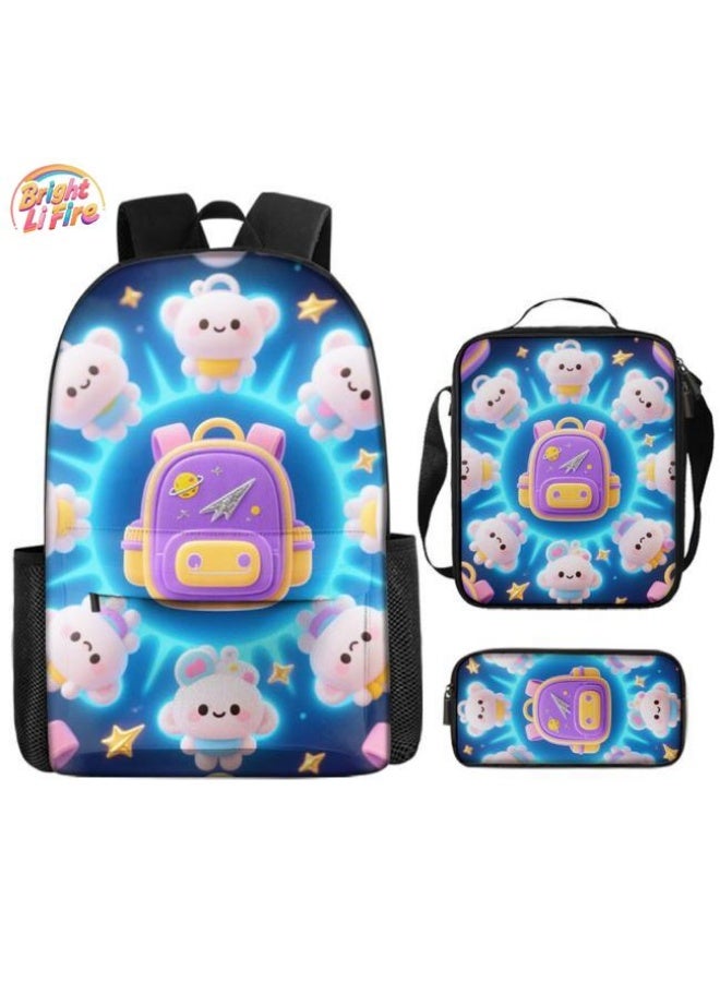 Bright Li Fire Unlock the fashion style of children's fun! Three-piece bag set, cartoon elements make children and teenagers super stylish (students, children, friends outings, mountain climbing, schooling, etc. are available) - 6  - Image 1