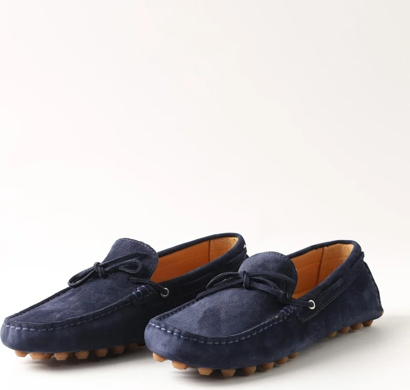 Dufy Navy Blue Men's Suede Loafer Shoes - 105700