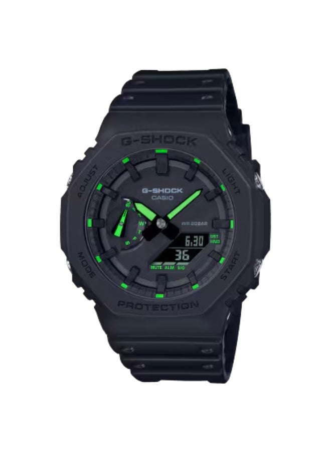 Casio G-Shock GA-2100-1A3ER Men's Analog-Digital Watch – Matte Black Dial, Black Resin Strap, Carbon Core Guard, 200M Water Resistant, Shock Resistant with Neon Accent Hands