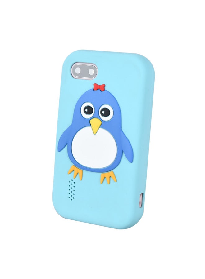 Generic Children's Smart Touch Phone Silicone Unicorn Penguin Toy Cross Mirror Mini Cartoon Digital 2.8 Inch-Body Color:Blue Penguin + 8g Card  - Image 1