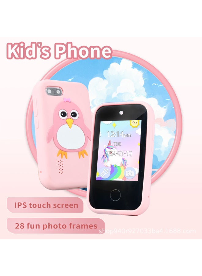 Generic Children's Smart Touch Phone Silicone Unicorn Penguin Toy Cross Mirror Mini Cartoon Digital 2.8 Inch-Body Color:Blue Penguin + 8g Card  - Image 3