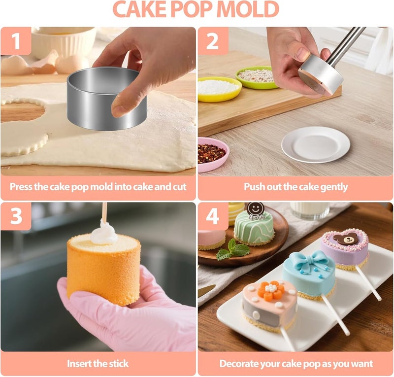 Beesini Cake Pop Mold Kit, 2 Pack Cake Pop Cutter and Pusher with 50pcs Cake Pop Sticks, 50pcs Cake Pop Bags, 50pcs Twist Ties, Cake Pop Maker for Cakepops, Lollipop, Candies, Chocolates and Cookies - Image 3