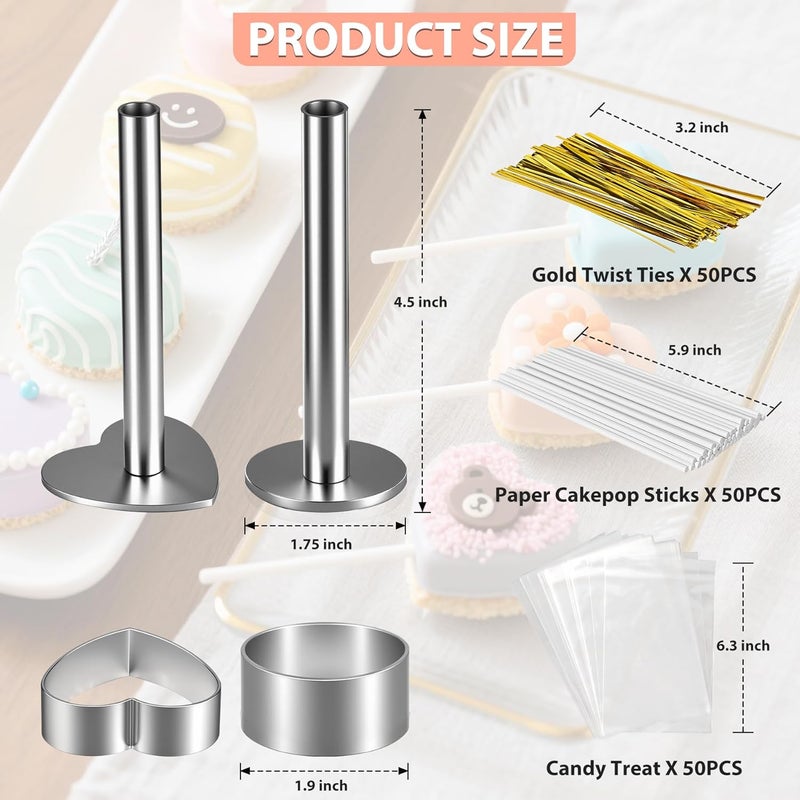 Beesini Cake Pop Mold Kit, 2 Pack Cake Pop Cutter and Pusher with 50pcs Cake Pop Sticks, 50pcs Cake Pop Bags, 50pcs Twist Ties, Cake Pop Maker for Cakepops, Lollipop, Candies, Chocolates and Cookies - Image 2