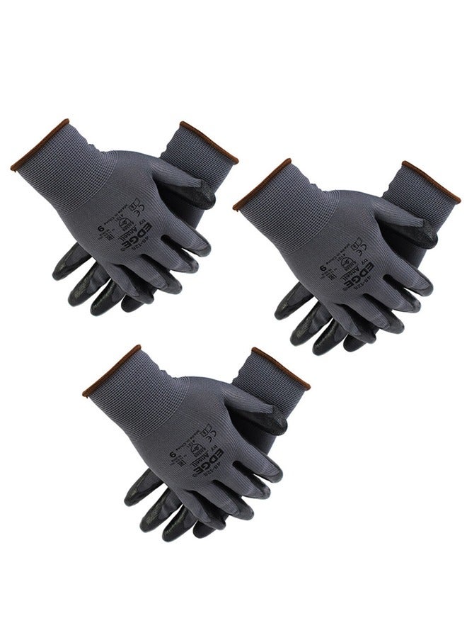 Safety Work Gloves 3 pairs, 48-128 MicroFoam Nitrile Coated, Seamless Knit Polyester, Working Gloves with Grip For General Purpose, Construction, Yardwork, Medium - Image 1