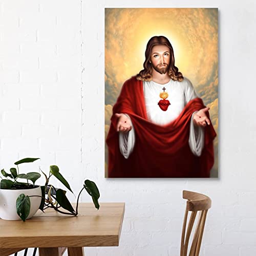 FireDeer Catholic Jesus Poster Print On Canvas Painting Christian God Pictures for Living Room No Frame (Sacred Heart of Jesus-2,16x24inch) - Image 3