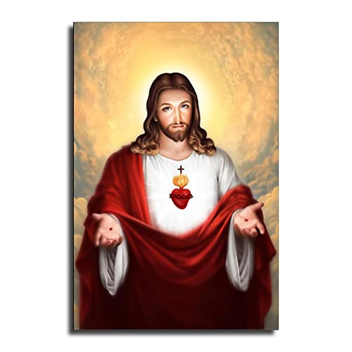 FireDeer Catholic Jesus Poster Print On Canvas Painting Christian God Pictures for Living Room No Frame (Sacred Heart of Jesus-2,16x24inch) - Image 1