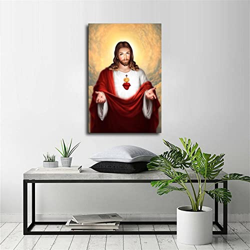 FireDeer Catholic Jesus Poster Print On Canvas Painting Christian God Pictures for Living Room No Frame (Sacred Heart of Jesus-2,16x24inch) - Image 4