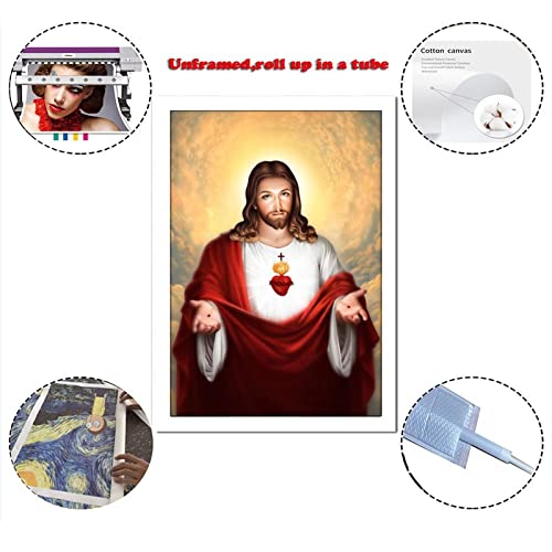 FireDeer Catholic Jesus Poster Print On Canvas Painting Christian God Pictures for Living Room No Frame (Sacred Heart of Jesus-2,16x24inch) - Image 2
