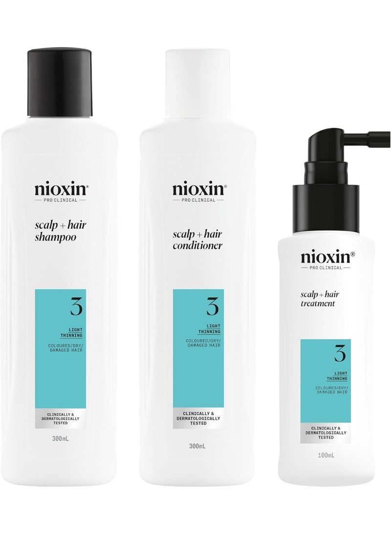 Nioxin System 3, For Thicker, Fuller Hair, Hair thickening treatment For Colored, Damaged Hair with Light Thinning, Loyalty Kit large size, Hydrating Shampoo, Scalp Conditioner, Hair-thickening serum - Image 1