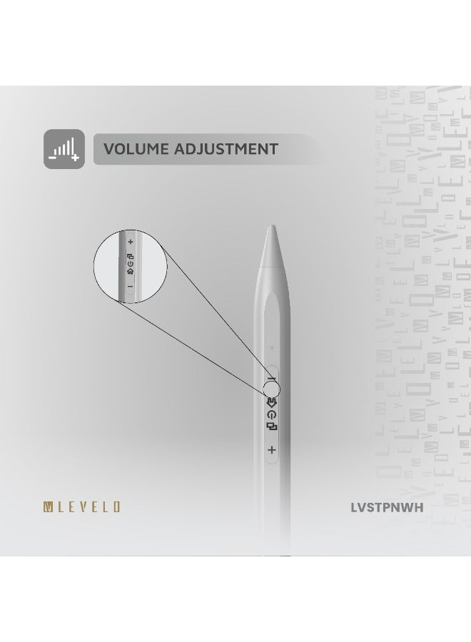 LEVELO Skywrite Versa Stylus Pen for iPad with Battery Indicator Display / Running App / Camera Shutter / Rechargeable - Matte White - Image 3
