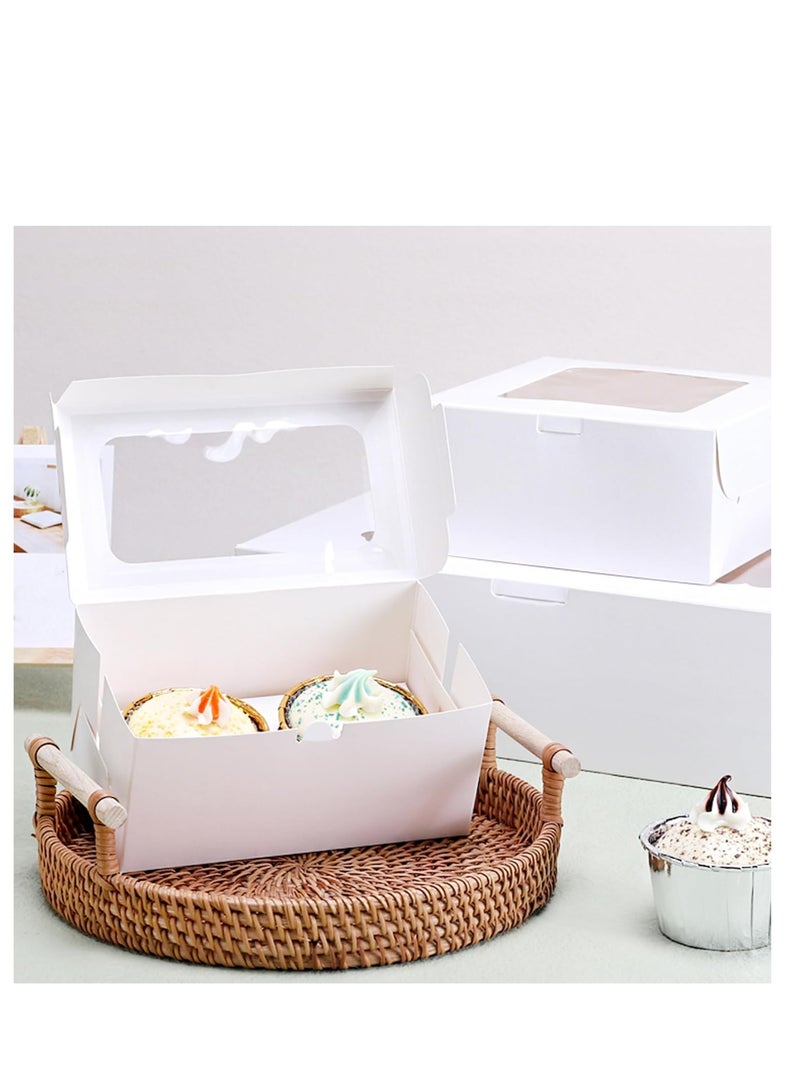 🔥Y Friday🔥White 2-Cavities White Paper Cupcake Box (in 12-pieces)  With Transparent Mini Window - Image 1