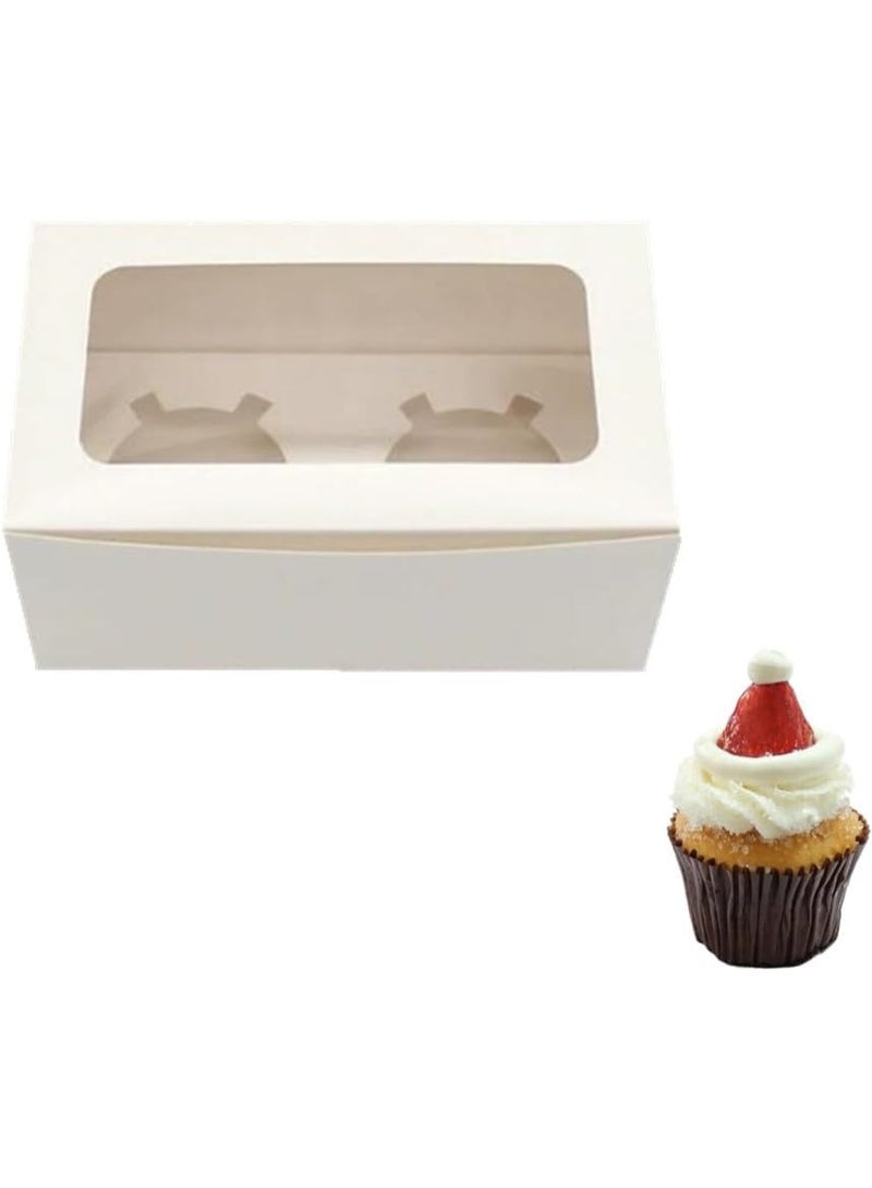 🔥Y Friday🔥White 2-Cavities White Paper Cupcake Box (in 12-pieces)  With Transparent Mini Window - Image 5