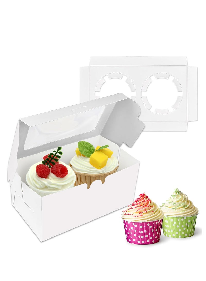 🔥Y Friday🔥White 2-Cavities White Paper Cupcake Box (in 12-pieces)  With Transparent Mini Window - Image 4