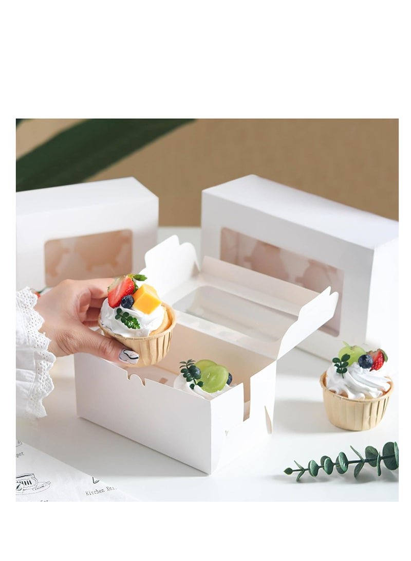 🔥Y Friday🔥White 2-Cavities White Paper Cupcake Box (in 12-pieces)  With Transparent Mini Window - Image 3