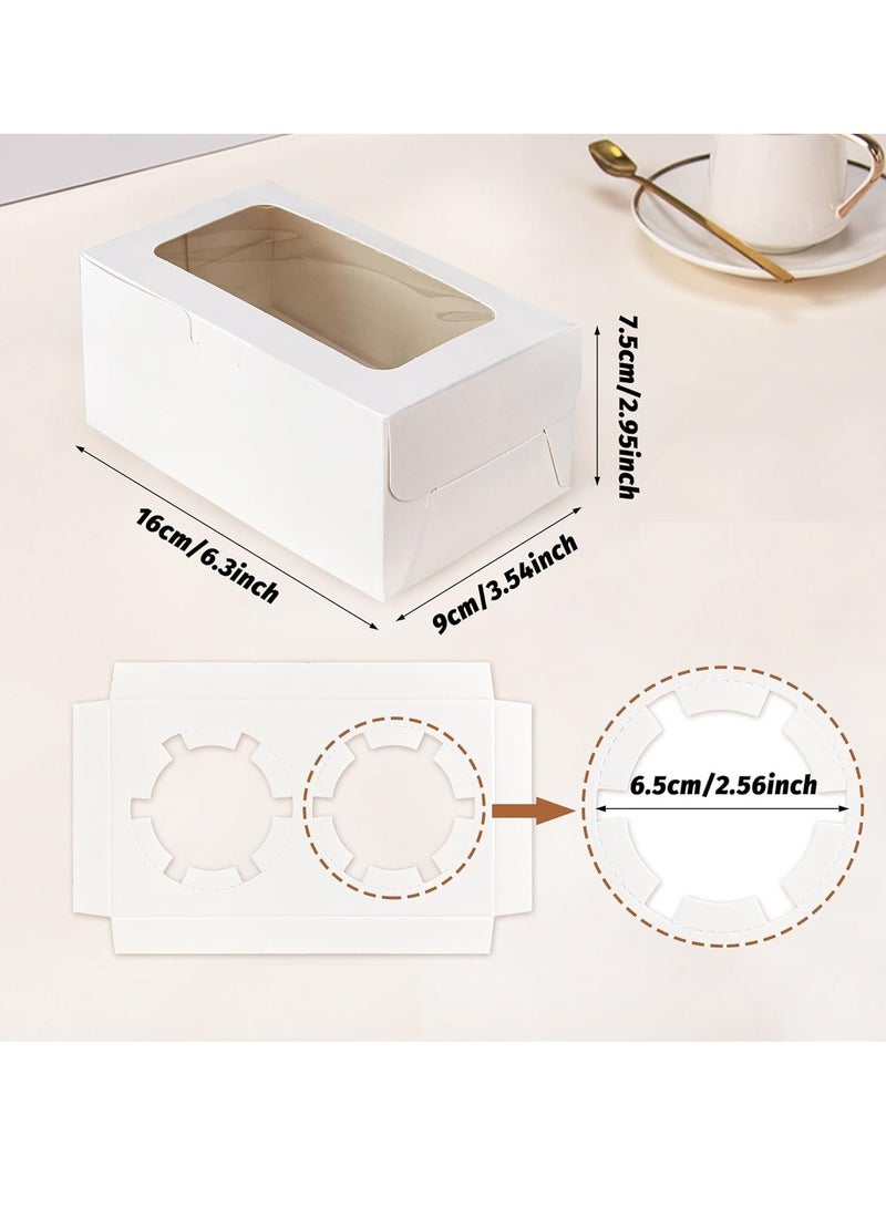 🔥Y Friday🔥White 2-Cavities White Paper Cupcake Box (in 12-pieces)  With Transparent Mini Window - Image 2