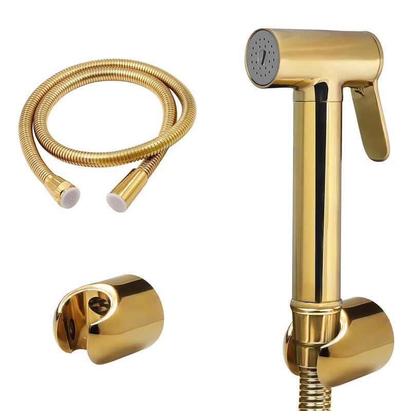HOMEMATES HOMEMATES Brass Handheld Bidet High Pressure Health Faucet Jet Spray Shower Set for Bathroom/Western Toilet with Ultra Flexible 1mtr Wall Hook Hose Pipe, Gold Finish (Set of 1) - Image 1