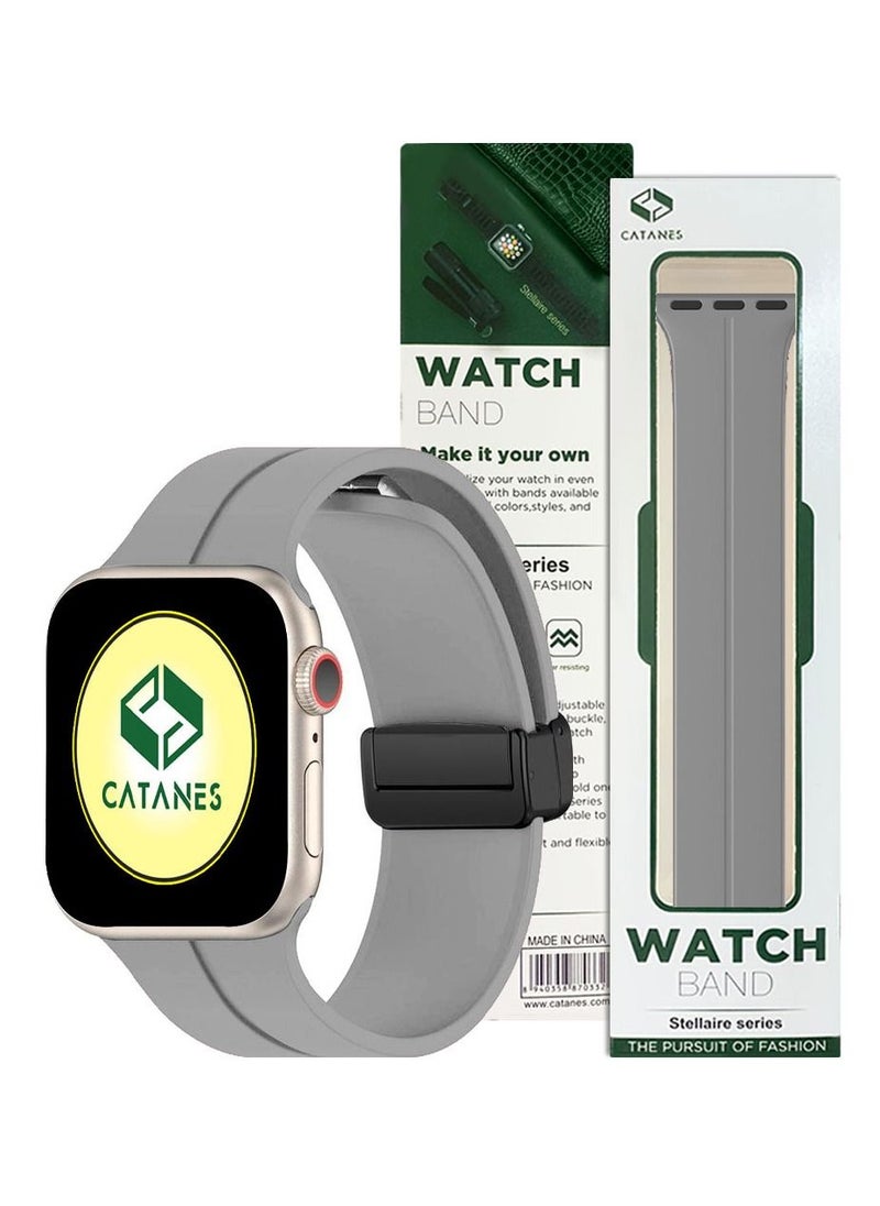 CATANES - Apple Watch Band 42mm 44mm 45mm 49mm Magnetic Band D-buckle Silicone Sport Strap Replacement Wrist Band Grey - Image 1