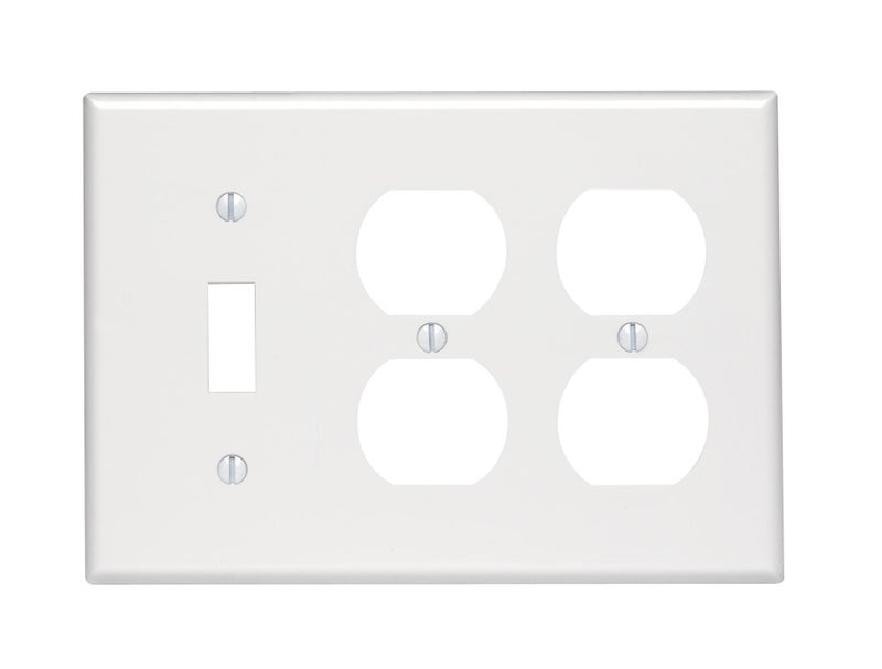 Leviton 3Gang Combination 1Toggle 2Duplex OutletReceptacle Wallplate Standard Size Thermoset 88047 White