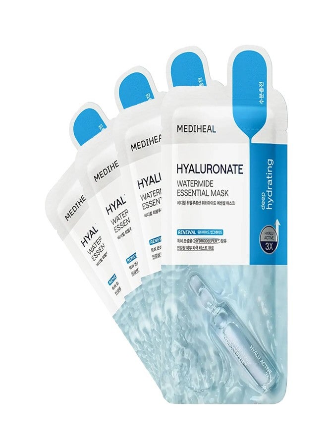 Mediheal Best Korean Hyaluronate Watermide Essential Face Mask - Hydrating and Moisturizing Sheet Masks With Hyalu Active 3x For All Skin Types (4 Count) - Image 1